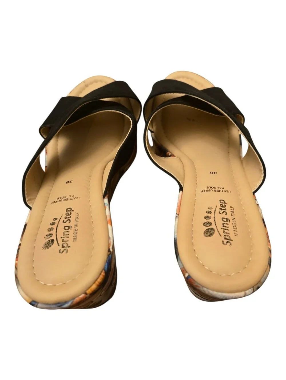 Spring Step Layne Italian Leather Colorful Floral Open Toe Wedge Sandal 38 7.5-8